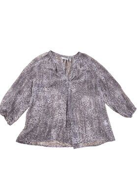 ZOA New York Women’s Gray Abstract Print Sheer Peasant Blouse 3/4 Sleeve Size S